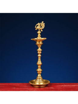Ekaa Handicrafts - 16" Annam Bird Oil Diya Lamp Handcrafted In Brass