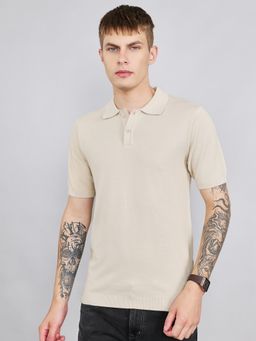 Rock.it - Men's Cream Regular Fit Half Sleeve Solid Polo T-Shirt