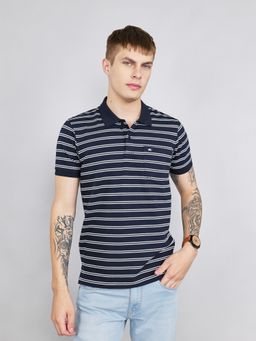 Monte Carlo - Men's Navy Blue Regular Fit Half Sleeve Stripes Polo T-Shirt
