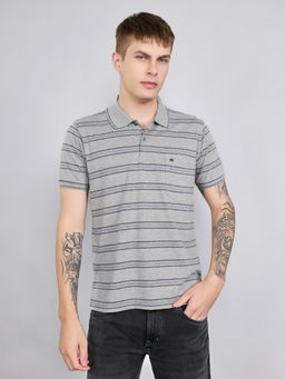 Monte Carlo - Men's Grey Regular Fit Half Sleeve Stripes Polo T-Shirt