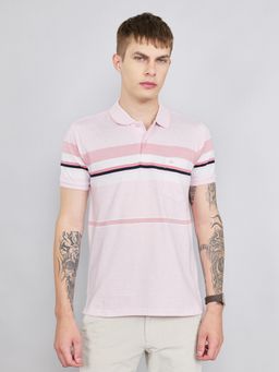 Monte Carlo - Men's Pink Regular Fit Half Sleeve Stripes Polo T-Shirt