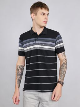 Monte Carlo - Men's Black Regular Fit Half Sleeve Stripes Polo T-Shirt