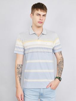 Monte Carlo - Men's Blue Regular Fit Half Sleeve Stripes Polo T-Shirt