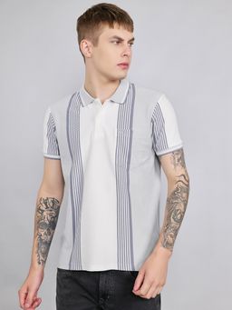 Monte Carlo - Men's Grey Regular Fit Half Sleeve Stripes Polo T-Shirt