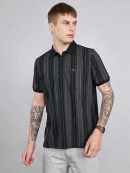 Monte Carlo - Men's Black Regular Fit Half Sleeve Striped Polo T-Shirt
