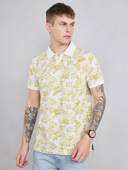 Monte Carlo - Men's Yellow Regular Fit Half Sleeve Floral Polo T-Shirt