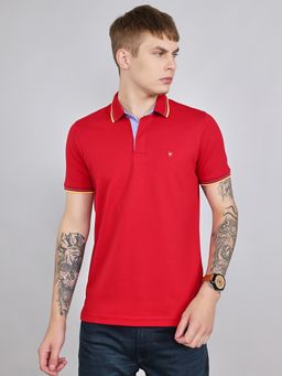 Monte Carlo - Men's Red Regular Fit Half Sleeve Solid Polo Collar T-Shirt