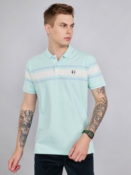 Monte Carlo - Men's Blue Regular Fit Half Sleeve Polo Neck Striped T-Shirt