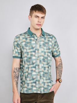 Monte Carlo - Men's Teal Regular Fit Half Sleeve Abstract Polo Collar T-Shirt Hs