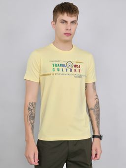 Monte Carlo - Men's Yellow Regular Fit Half Sleeve Round Neck Printed T-Shirt