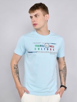 Monte Carlo - Men's Blue Regular Fit Half Sleeve Round Neck Printed T-Shirt