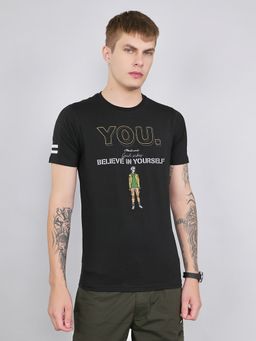 Monte Carlo - Men's Black Regular Fit Half Sleeve Round Neck Printed T-Shirt