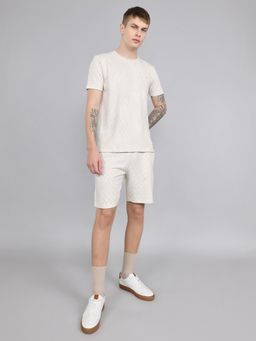 Monte Carlo - Men's Beige Cotton Blend Geometric Printed Co-Ord Set