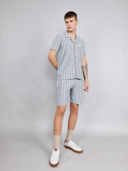 Monte Carlo - Men's Grey Cotton Blend Striped Co-Ord Set