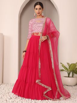 Ethnovog - Ready To Wear Pink Off White Embroidered Lehenga and Blouse with Dupatta (Set of 3)