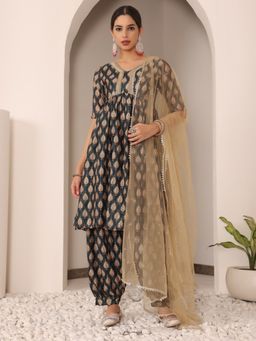 Ethnovog - Ready To Wear Multicolored Chinon Printed Kurta and Salwar with Dupatta (Set of 3)