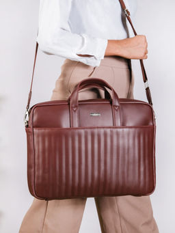 Nestasia - Brown Vegan Leather 15.6 Inch Stylish Laptop Bag For Women