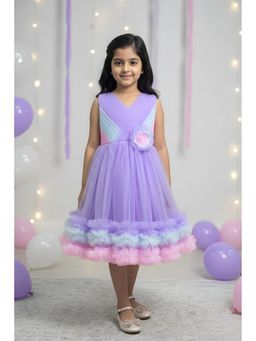 Mini Stitch - Sleeveless Multicolour Pleated Frilled Hem Party Frock- Lilac