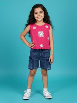 KiddoPanti - Sleeveless T-Shirt With Denim Shorts