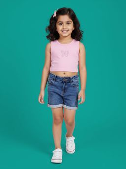 KiddoPanti - Sleeveless Crop Racer Back T-Shirt Denim Shorts