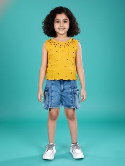KiddoPanti - Sleeveless Crop T-Shirt and Cargo Denim Shorts