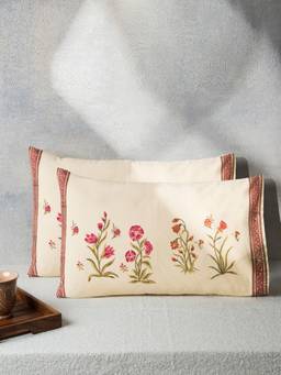 Fabindia - Pink Leela Hand Block Printed Cotton Pillow Covers (Pack Of 2)