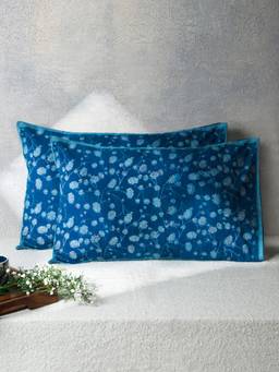 Fabindia - Indigo Nilambar Printed Dabu Cotton Pillow Covers (Pack Of 2)