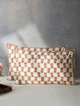 Fabindia - Pink Pallavi Hand Block Printed Cotton Pillow Covers (Pack Of 2)