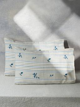 Fabindia - Blue Mrinal Printed Cotton Pillow Covers (Pack Of 2)