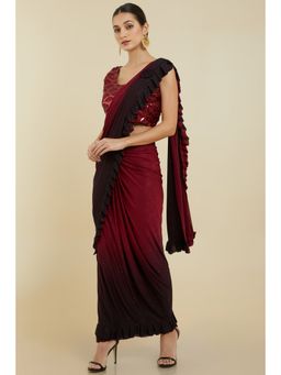 Soch - Women Red Crepe Embellished Saree with Unstitched Blouse