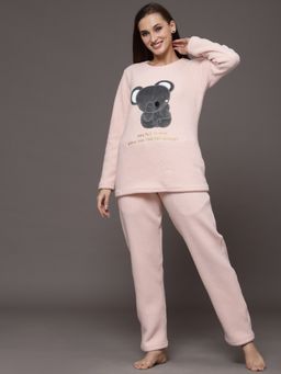 Sweet Dreams - Women Graphic Print Regular & Cozy Winter Nightsuit - Pink (Set of 2)