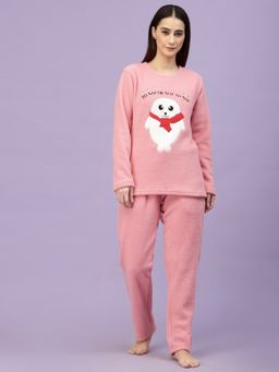 Sweet Dreams - Women Graphic Print Regular & Cozy Winter Nightsuit - Pink (Set of 2)