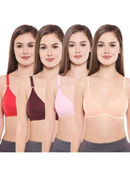 Bodycare - Women's Cotton Solid Color Full Coverage Bra Pack of 4 - Multi-Color