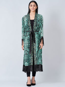First Resort by Ramola Bachchan - Green Animal Print Long Kimono (Set of 2)
