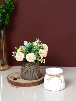 Tayhaa - Rustic Charm White & Brown Textured Ceramic Vases (Set Of 2)