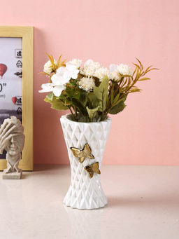 Tayhaa - White Diamond Pattern Ceramic Flower Vase