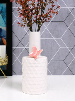 Tayhaa - White Textured Ceramic Flower Vase