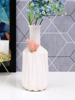Tayhaa - White Textured Ceramic Flower Vase