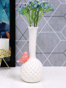 Tayhaa - White Colored Textured Ceramic Flower Vase