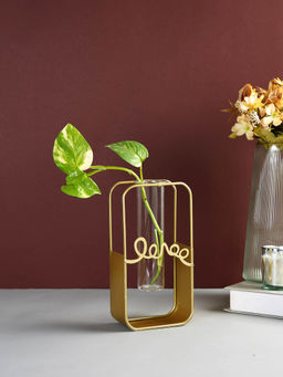 Tayhaa - Golden Grace Transparent Glass Frame Flower Vase