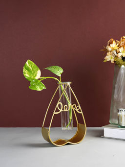 Tayhaa - Love Transparent Metal & Glass Tube Flower Vase