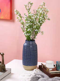 Tayhaa - Modern Blue Grid-Designed Flower Vase