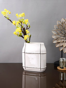 Tayhaa - White Textured Ceramic Grid Flower Vase