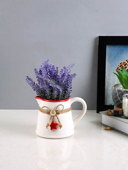 Tayhaa - White Rustic Charm Textured Ceramic Pitcher Flower Vase