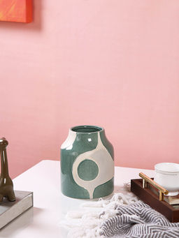 Tayhaa - Green Textured Sage Serenity Ceramic Flower Vase