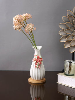 Tayhaa - White Bloom Flared Textured Ceramic Flower Vase