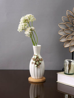Tayhaa - White Ceramic Bloom Rounded Flower Vase