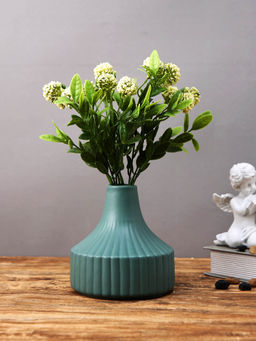 Tayhaa - Green Ribbed Ceramic Flower Vase