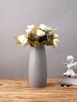 Tayhaa - Grey Ribbed Ceramic Flower Vase