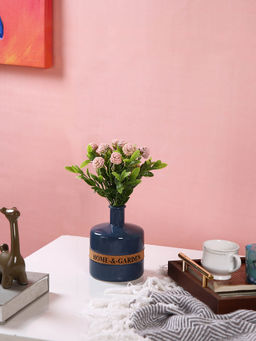 Tayhaa - Blue Ceramic Flower Vase with Home with Garden Band